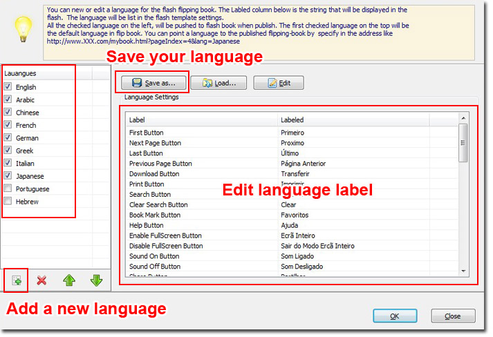 select and edit language