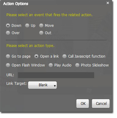 5. Action Options in flipping book page editor