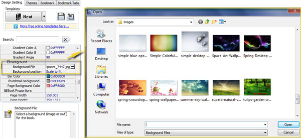 Set background of flipbook with images or pure color