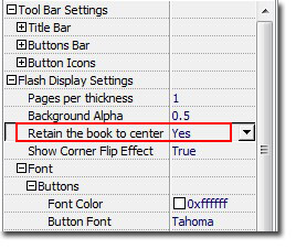 “Design Setting>Flash Display Setting>Retain the book to center”