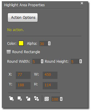 Make detailed setting for your high light shape on the right setting properties