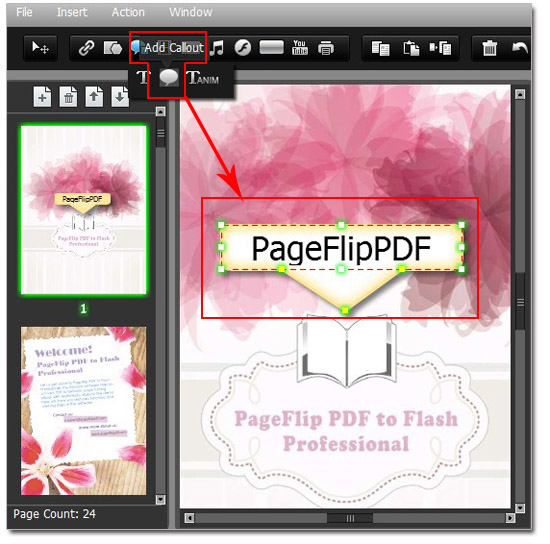 How to add callout Text in flipping book page?
