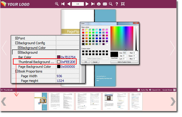 design tool bar color for flipping book