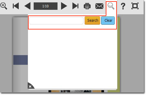 Click search button in the flipping book tool bar to use search function