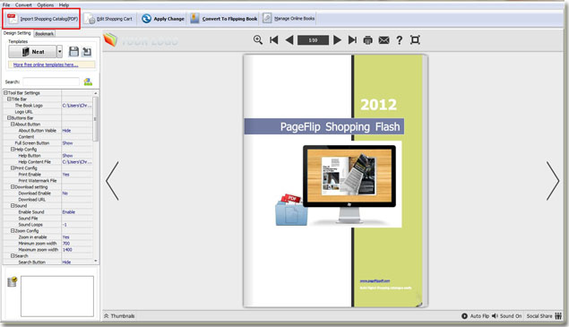 easily import PDF shopping catalog by the easy page flip software of PageFlip Shopping Flash