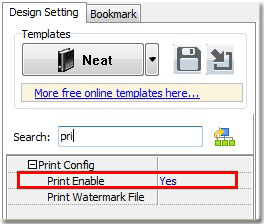 easily make template setting option of print enable to be yes by page flip software