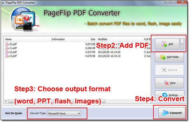 How to convert PDF to word, PPT, flash, images-step two
