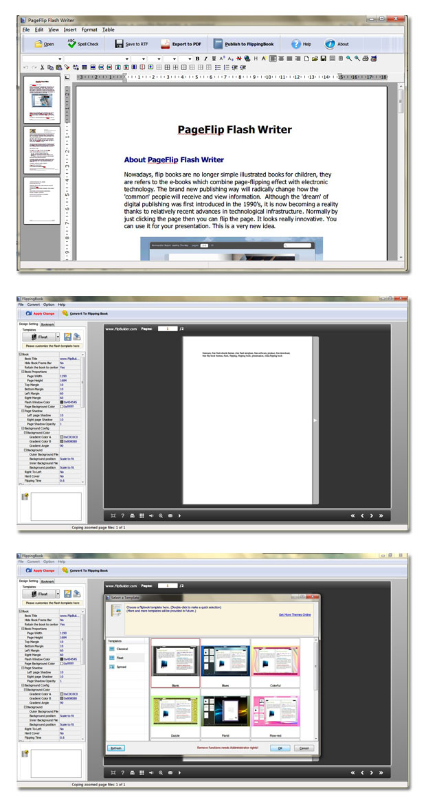 pageflip_flash_writer_screenshots